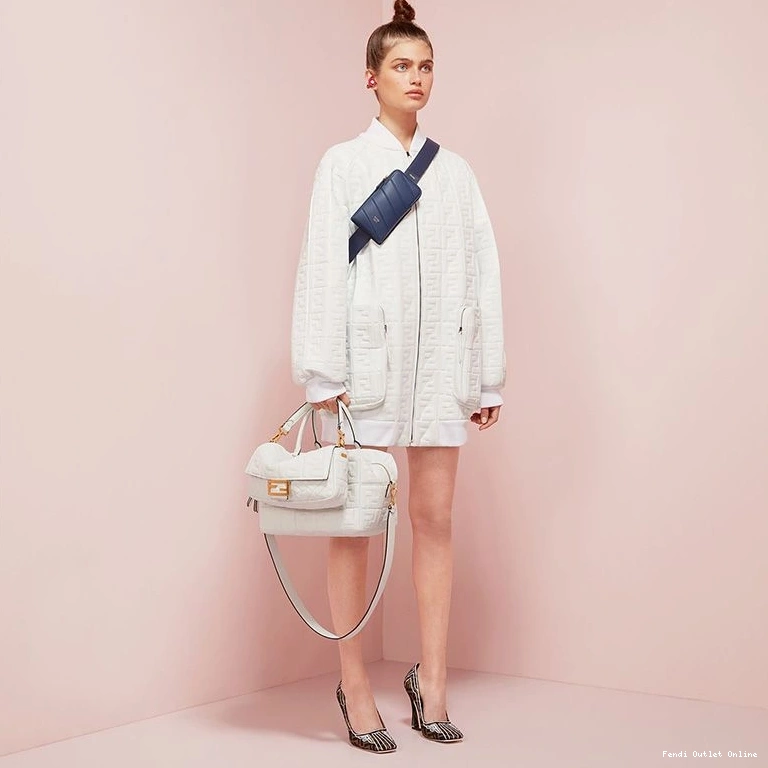 Affordable Fendi Bag White Nappa Motif Medium Baguette In Leather FF 0716